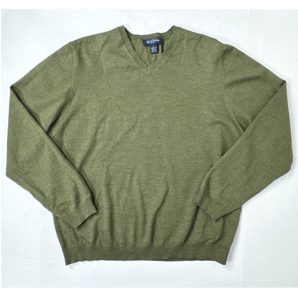 Brooks Brothers Stretch Merino Wool V Neck Sweater Men Size XL Olive Green